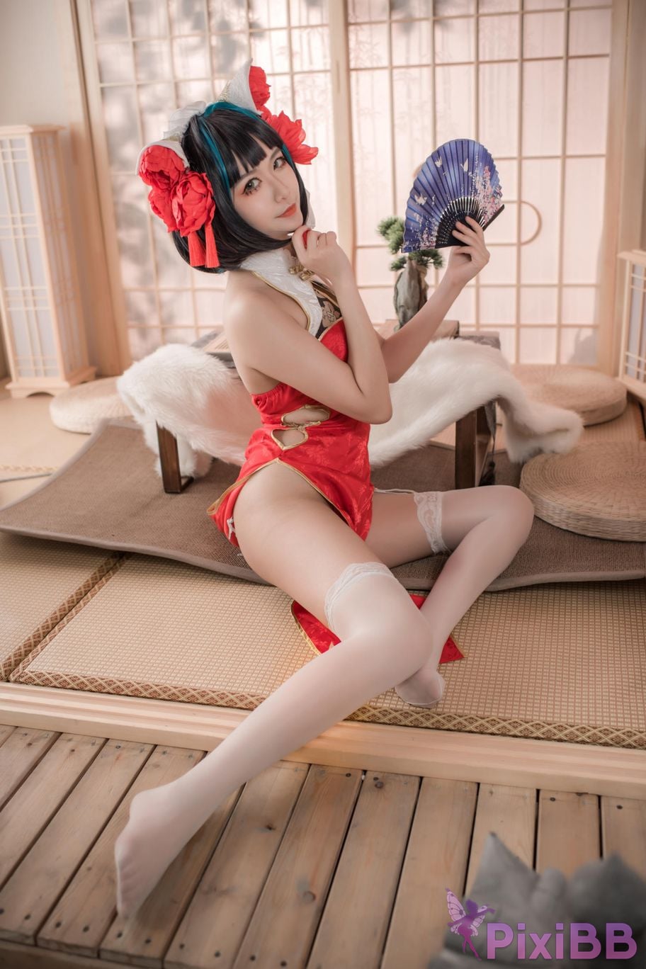Cosplayer Minamoto Saki meow Cheshire red cheongsam PixiBB.COM 021