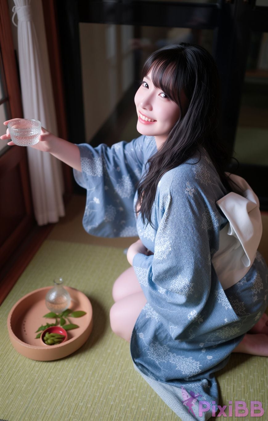 AI Enhanced BLUECAKE Lee Ahrin KIMONO PixiBB.COM 020