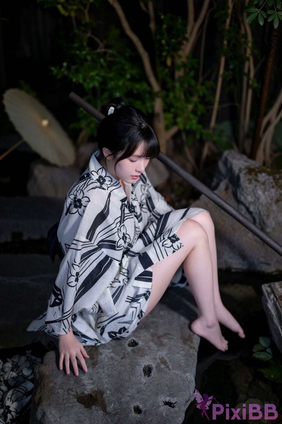 AI Enhanced BLUECAKE Lee Ahrin KIMONO PixiBB.COM 069